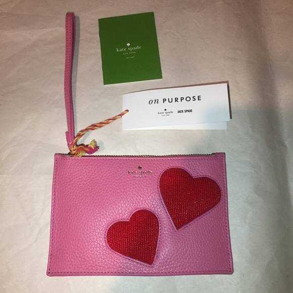 kate spade Handbags - Kate spade mini leather pink Wristlet red hearts